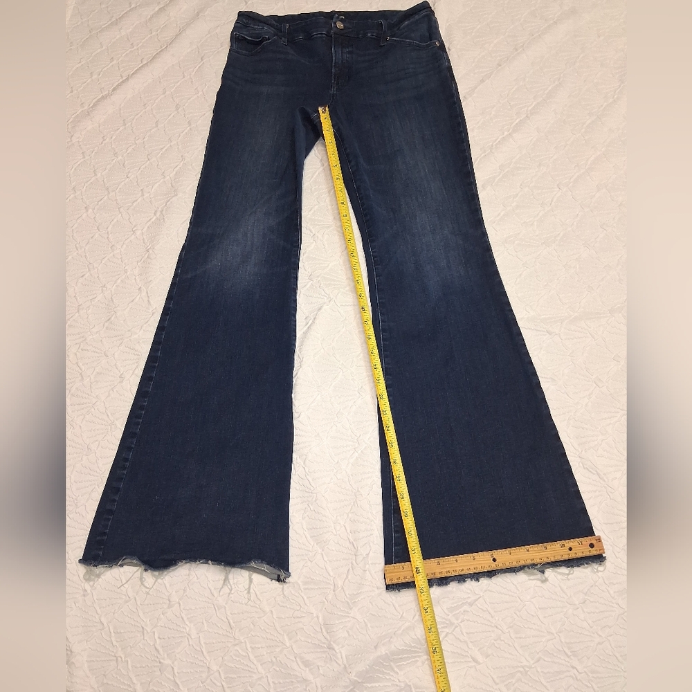 Express Dark Blue Flare Jeans Size L Flare Mio Rise Ultra Hyper Stretch - Picture 12 of 16